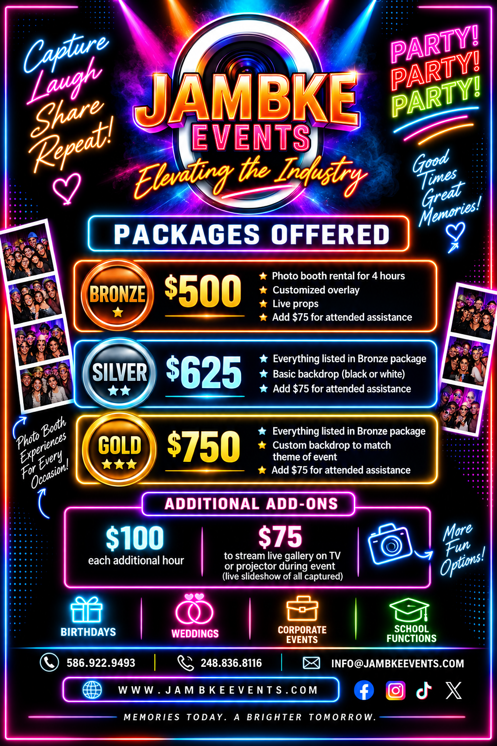 JAMBKE Events current photo booth package pricing